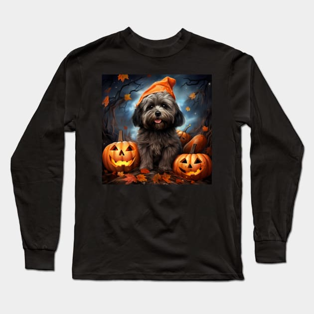 Black Lhasa apso Halloween Long Sleeve T-Shirt by NatashaCuteShop